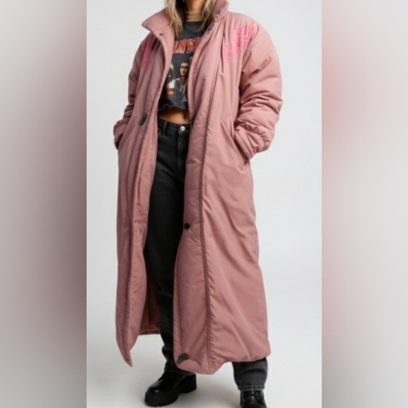 Vintage Jackets & Blazers - Vintage Down Filled Champagne Pink Long Puffer Coat S M